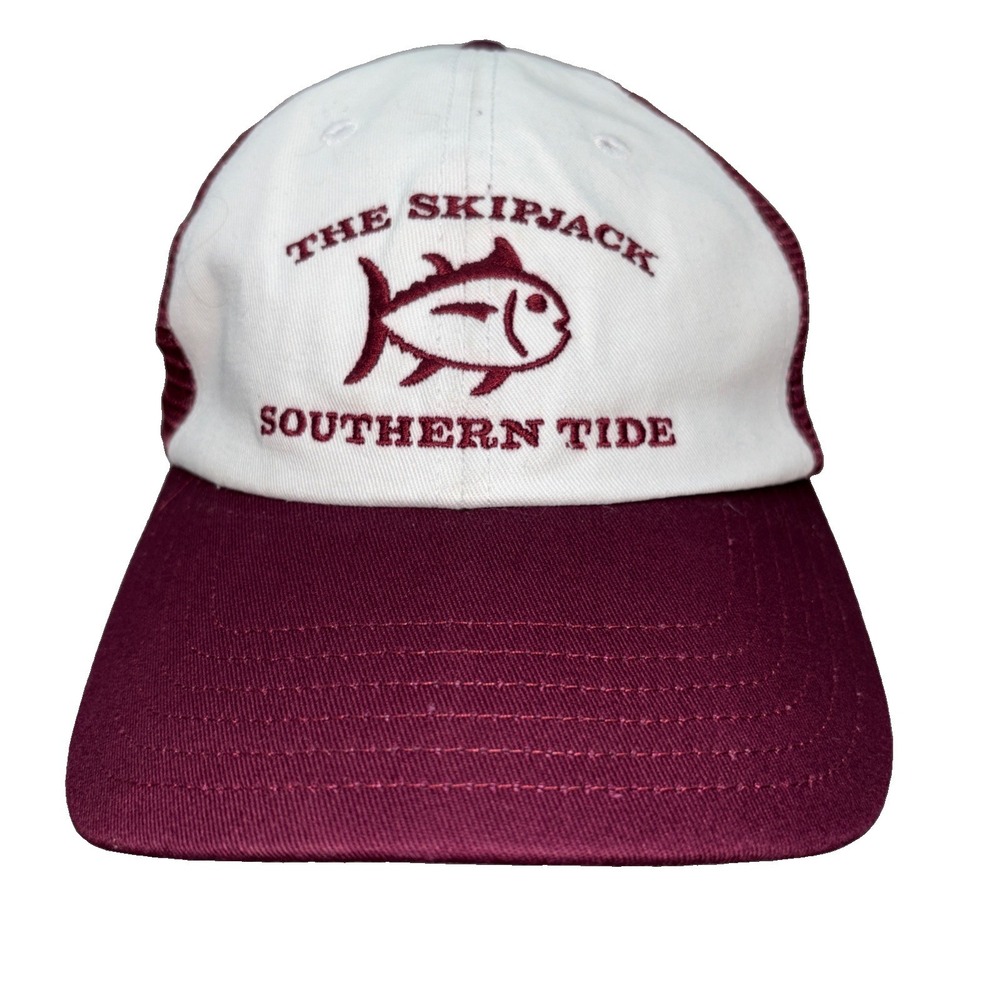 Southern Tide The Skipjack Hat Adult Snapback Burgundy White Mesh Cap see pics